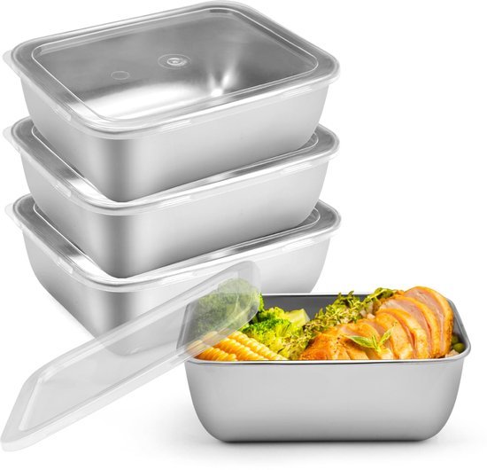 Ibenzoa® Set van vier roestvrijstalen vershouddozen