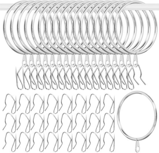 Ibenzoa® Set van 30 stevige metalen gordijnringen met haken voor diverse gordijnen