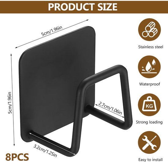 Ibenzoa® Set van 8 Zelfklevende Roestvrijstalen Sponshouders voor Keuken en Badkamer