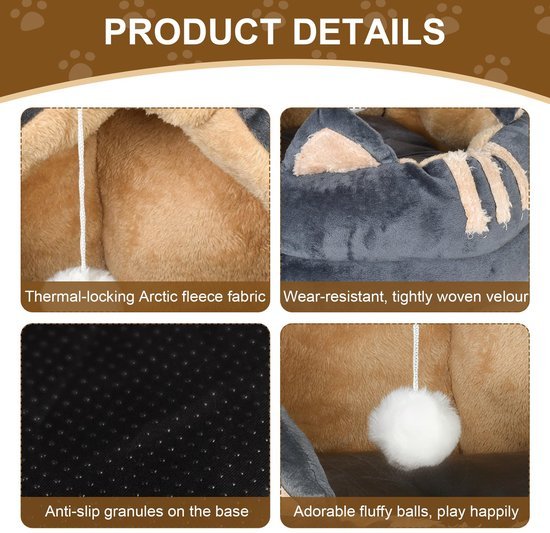 Ibenzoa® Gezellig en stijlvol kattenbed met zacht kussen en speelbal voor binnen