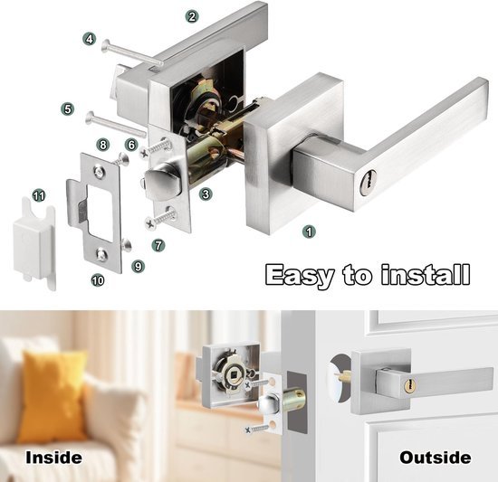 Ibenzoa® Moderne zilveren deurklink met slot voor veiligheid en stijl in huis