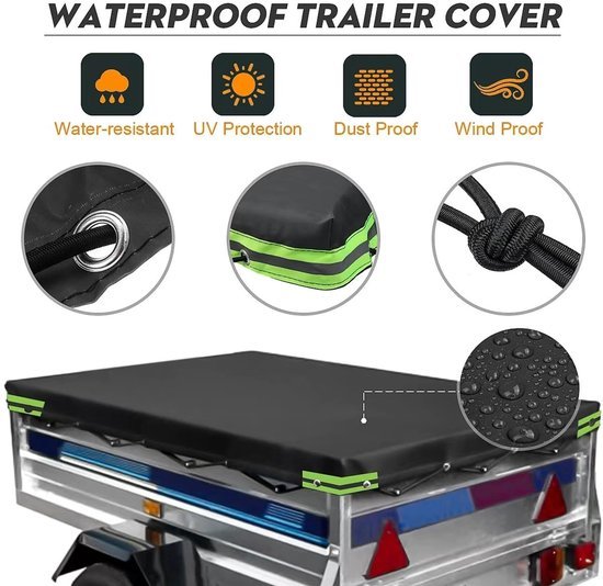 Ibenzoa® Weerbestendig afdekzeil voor aanhangers met reflecterende strepen en elastische touwen