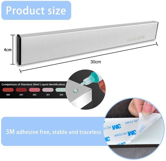 Ibenzoa® Zelfklevende magnetische messenstrip van 30 cm voor een georganiseerde keuken