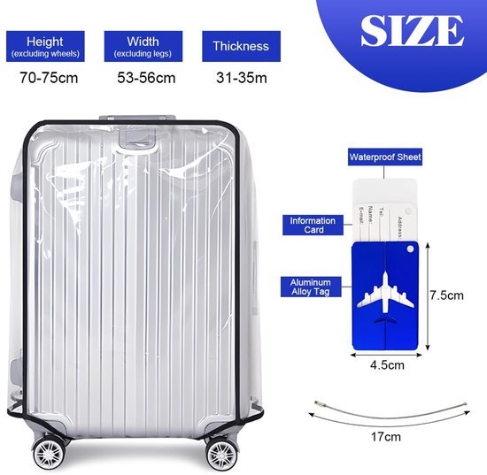 Unyqoos® Transparante waterdichte kofferhoes voor 30-inch koffers met bagagelabel Unyqoos® Transparante waterdichte kofferhoes voor 30-inch koffers met bagagelabel