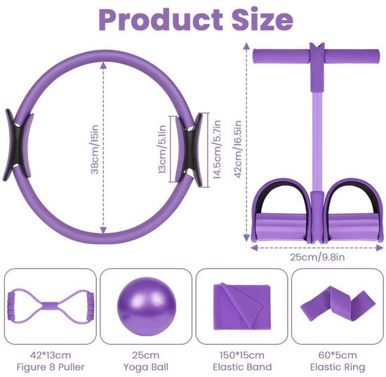 Ibenzoa® Complete Pilates en Yoga Set voor Thuis met Accessoires en Weerstandsbanden