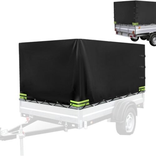 Unyqoos® Waterdicht afdekzeil voor aanhangers met reflecterende strepen en verstevigde hoeken, Zwart, 210x114x90cm