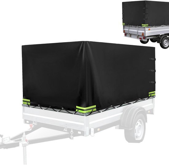 Unyqoos® Waterdicht afdekzeil voor aanhangers met reflecterende strepen en verstevigde hoeken, Zwart, 210x114x90cm