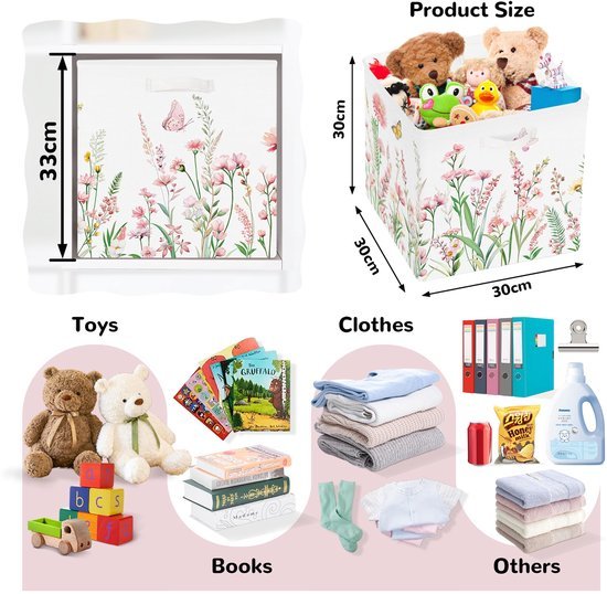 Ibenzoa® Set van drie opvouwbare opbergdozen met bloemenmotief en handgrepen