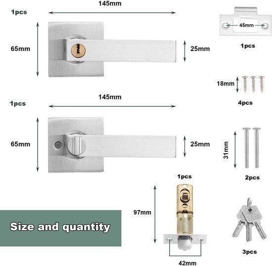 Ibenzoa® Moderne zilveren deurklink met slot voor veiligheid en stijl in huis