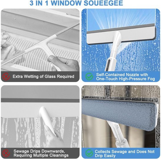 Ibenzoa® Innovatieve raamreiniger met sproeifunctie en verlengstang voor hoge ramen