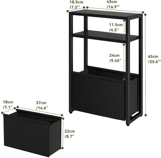 Unyqoos® Moderne bijzettafel met drie niveaus en stoffen opbergmand voor kleine ruimtes