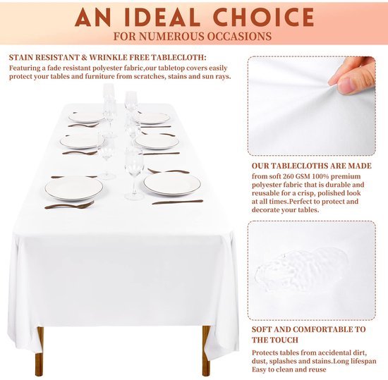 Ibenzoa® Set van vier elegante witte tafelkleden voor diverse gelegenheden