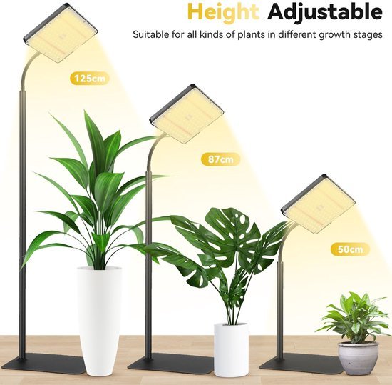 Ibenzoa® Verstelbare LED Plantenlamp met Timer en Dimbare Lichtniveaus voor Binnenplanten