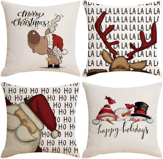 Unyqoos® Set van vier sierlijke kussenslopen voor kerstdecoratie in huis