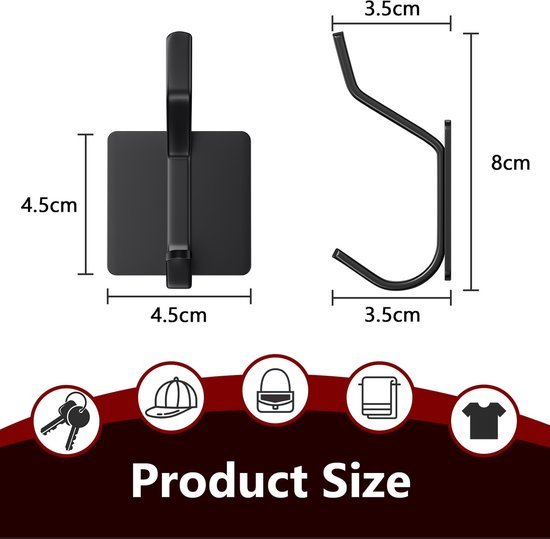 Ibenzoa® Set van vier zwarte zelfklevende haken voor badkamer en keuken