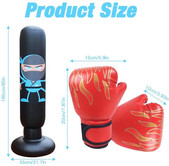 Ibenzoa® Bokszak voor kinderen, opblaasbaar met handschoenen, ideaal voor training en ontspanning