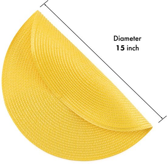 Ibenzoa® Set van 6 stijlvolle gele ronde placemats voor eettafelbescherming en decoratie