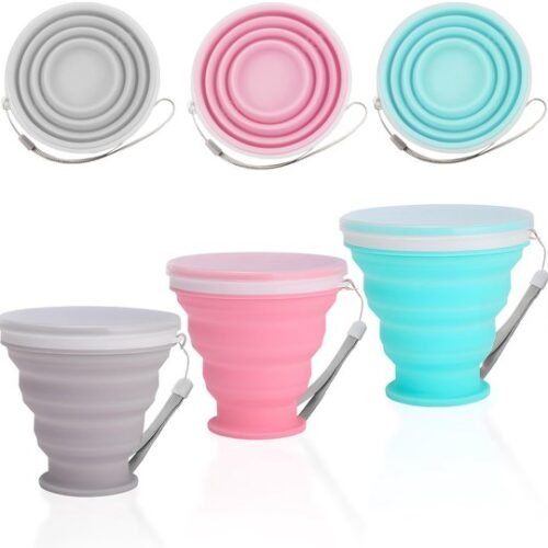 Ibenzoa® Set van 3 compact opvouwbare siliconen bekers voor reizen en outdooractiviteiten