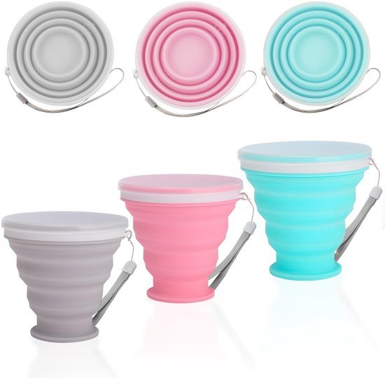 Ibenzoa® Set van 3 compact opvouwbare siliconen bekers voor reizen en outdooractiviteiten