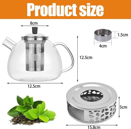 Unyqoos® Glazen theepot met zeef en voor 1500ml