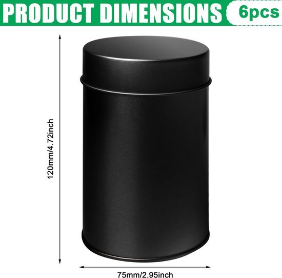 Ibenzoa® Set van 6 aromadichte zilveren theeblikjes voor opslag van thee en kruiden