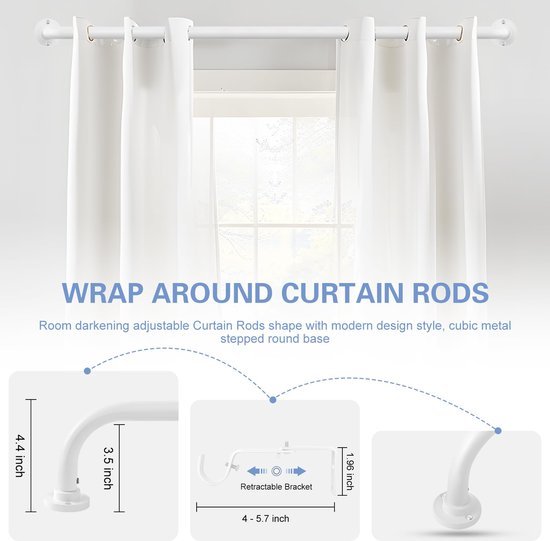 Unyqoos® Verstelbare witte gordijnstangen voor verduistering en isolatie in huis