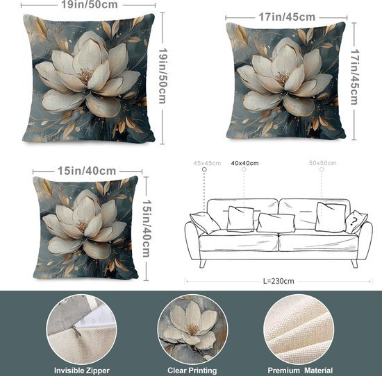 Ibenzoa® Set van 4 decoratieve kussenhoezen met bloemenontwerp voor woonkamer