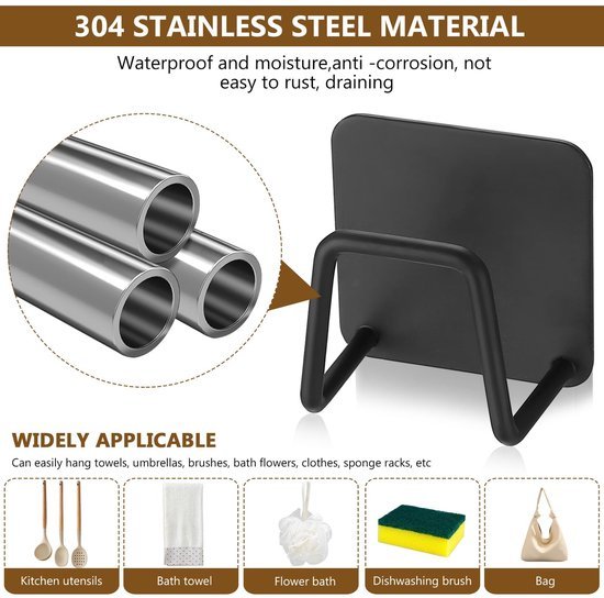 Ibenzoa® Set van 8 Zelfklevende Roestvrijstalen Sponshouders voor Keuken en Badkamer
