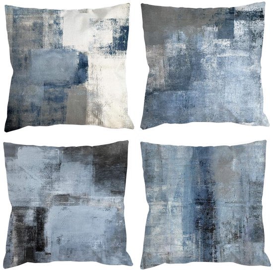 Ibenzoa® Set van 4 decoratieve kussenslopen in blauwgrijze tinten met abstract ontwerp