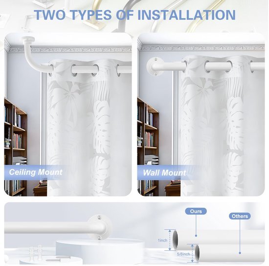Unyqoos® Verstelbare witte gordijnstangen voor verduistering en isolatie in huis