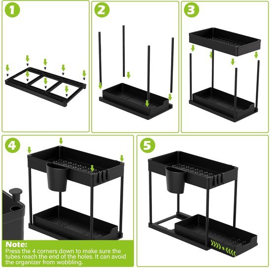 Ibenzoa® Dubbele onderkast organizer met schuiflade en accessoires voor badkamer en keuken Ibenzoa® Dubbele onderkast organizer met schuiflade en accessoires voor badkamer en keuken