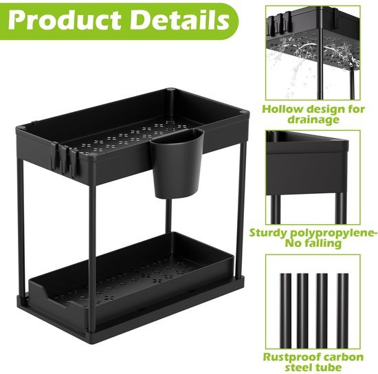 Ibenzoa® Dubbele onderkast organizer met schuiflade en accessoires voor badkamer en keuken Ibenzoa® Dubbele onderkast organizer met schuiflade en accessoires voor badkamer en keuken