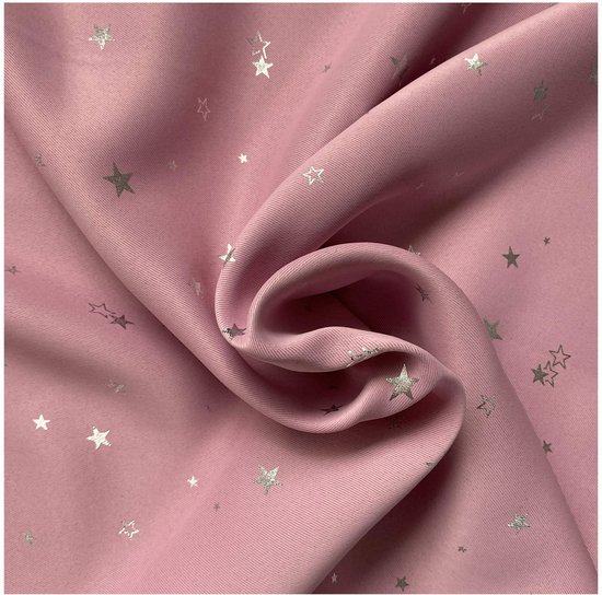 Ibenzoa® Roze verduisteringsgordijn met zilveren sterren voor kinderkamer