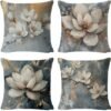 Ibenzoa® Set van 4 decoratieve kussenhoezen met bloemenontwerp voor woonkamer