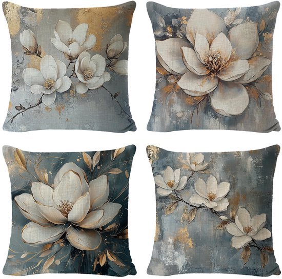Ibenzoa® Set van 4 decoratieve kussenhoezen met bloemenontwerp voor woonkamer