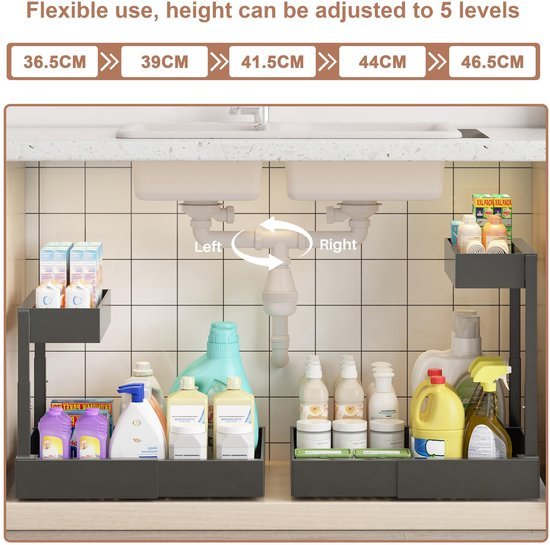 Ibenzoa® Ruimtebesparende organiser met verstelbare lades voor onder de gootsteen