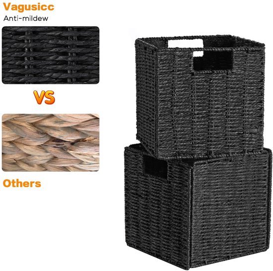 Ibenzoa® Handgeweven opvouwbare kubusvormige opbergmanden set van 2 voor veelzijdige organisatie thuis Ibenzoa® Handgeweven opvouwbare kubusvormige opbergmanden set van 2 voor veelzijdige organisatie thuis