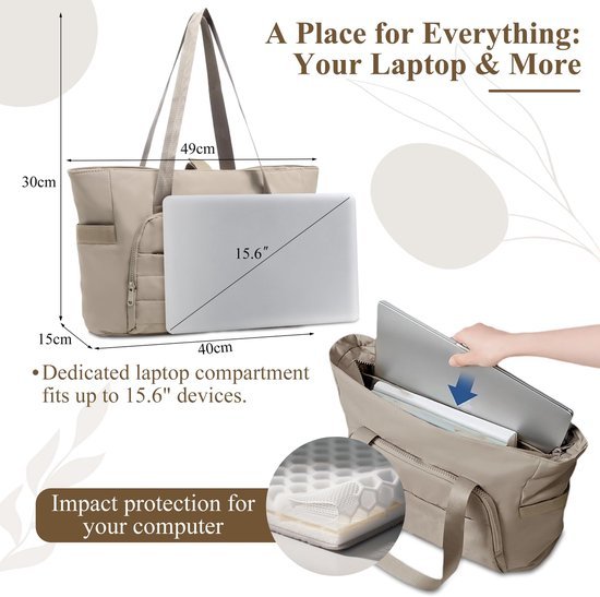 Ibenzoa® Ruime en stijlvolle schoudertas voor dames met laptopvak en ritssluiting Ibenzoa® Ruime en stijlvolle schoudertas voor dames met laptopvak en ritssluiting