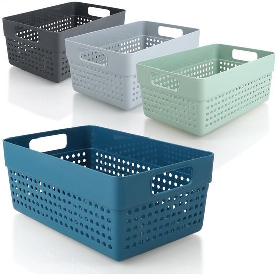 Ibenzoa® Vierdelige set multifunctionele kunststof opbergmanden voor elk interieur Ibenzoa® Vierdelige set multifunctionele kunststof opbergmanden voor elk interieur