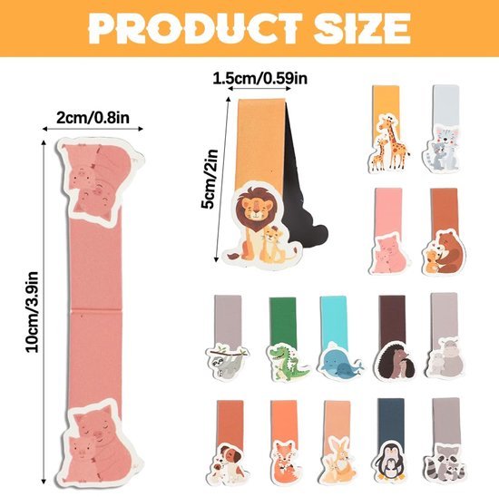 Ibenzoa® Set van 15 magnetische boekenleggers met dierenthema voor lezers