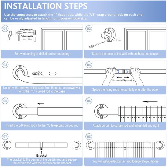 Unyqoos® Verstelbare witte gordijnstangen voor verduistering en isolatie in huis