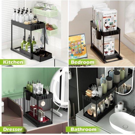 Ibenzoa® Dubbele onderkast organizer met schuiflade en accessoires voor badkamer en keuken Ibenzoa® Dubbele onderkast organizer met schuiflade en accessoires voor badkamer en keuken