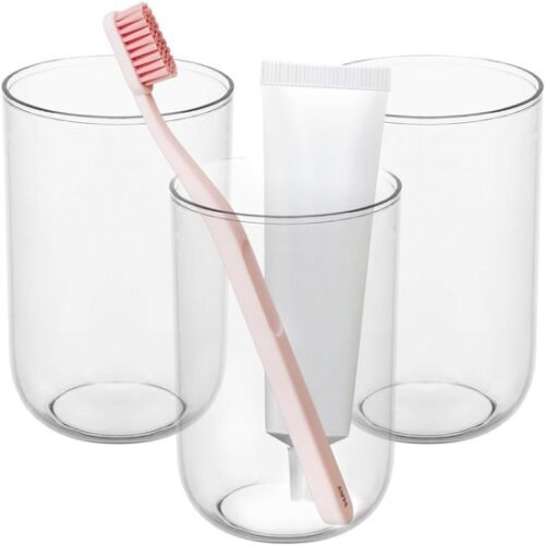 Ibenzoa® Transparante kunststof bekerset voor badkamer en keuken, 3 stuks