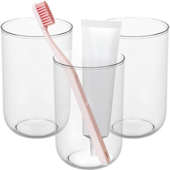 Ibenzoa® Transparante kunststof bekerset voor badkamer en keuken, 3 stuks