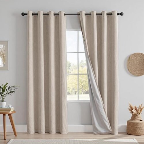 Unyqoos® Lichtbruine verduisteringsgordijnen met linnenlook en hittebescherming, set van twee Unyqoos® Lichtbruine verduisteringsgordijnen met linnenlook en hittebescherming, set van twee