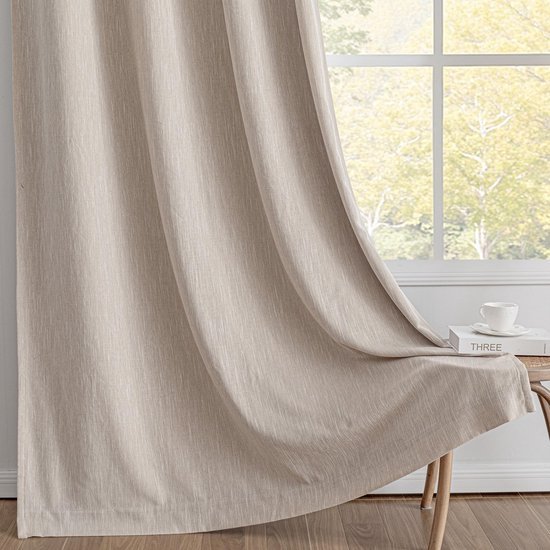 Unyqoos® Lichtbruine verduisteringsgordijnen met linnenlook en hittebescherming, set van twee