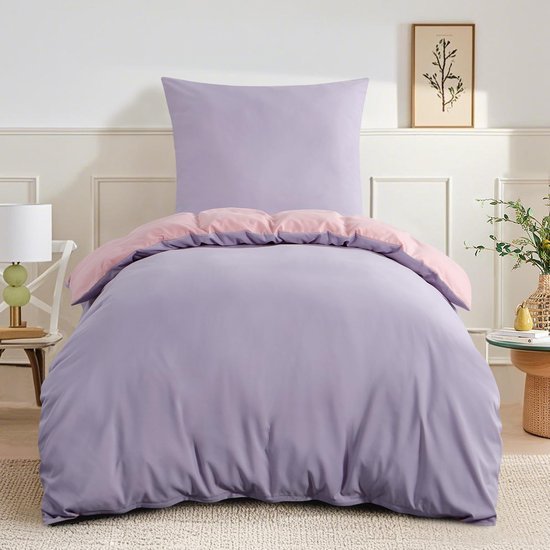 Unyqoos® Omkeerbaar tweedelig beddengoed in lavendelroze met ritssluiting en Oeko-Tex Unyqoos® Omkeerbaar tweedelig beddengoed in lavendelroze met ritssluiting en Oeko-Tex