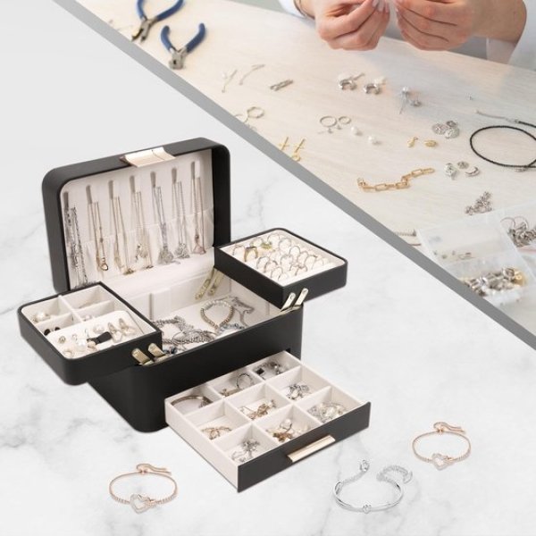 Unyqoos® Ruime en stijlvolle sieradenorganizer met drie niveaus voor dames Unyqoos® Ruime en stijlvolle sieradenorganizer met drie niveaus voor dames