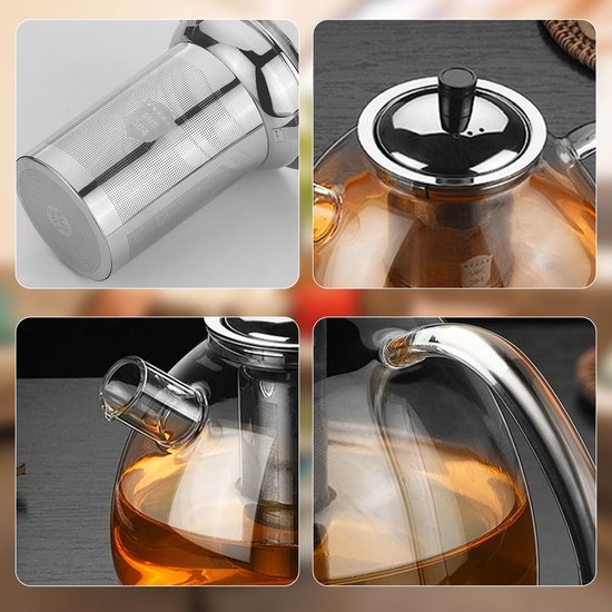 Unyqoos® Glazen theepot met zeef en voor 1500ml