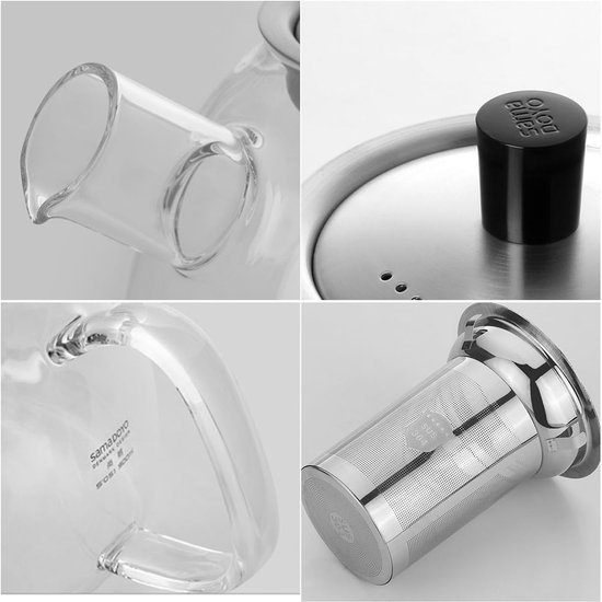 Unyqoos® Glazen theepot met zeef en voor 1500ml